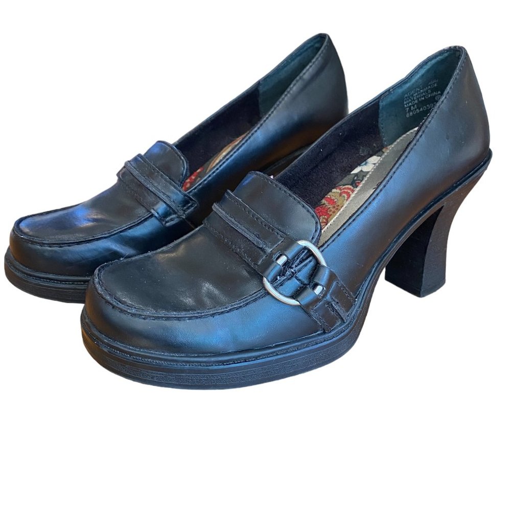Vintage Mudd Y2K Faux Leather Black Chunky Block Heel Buckle Oxford 90s Shoes-7